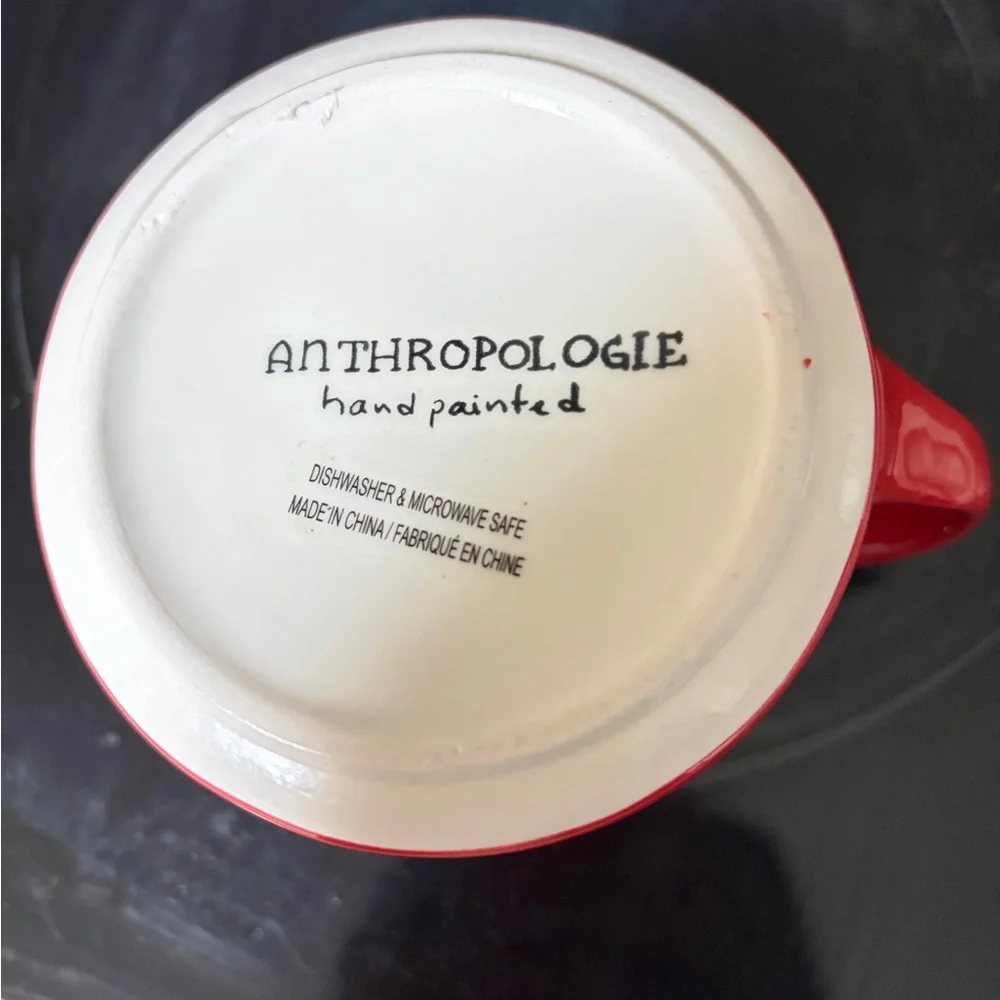 Anthropologie hand painted Red Ceramic Monogram 'E' Mug - Picture 3 of 3